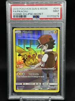 2019 POKEMON SUN & MOON COSMIC ECLIPSE SECRET #241 FULL ART/PIKACHU PSA 9 - Image 1