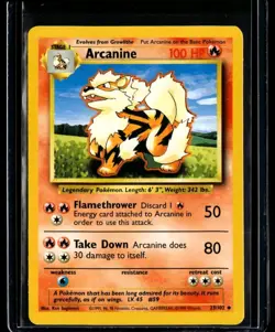 1999 TCG Pokemon #23/102 Arcanine Base Set Non Holo Unlimited Uncommon - Image 1
