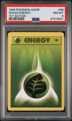 1999 POKEMON BASE SET 1ST EDITION #99 GRASS ENERGY PSA 8 - Image 1