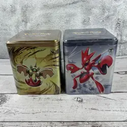 Lot Of 2 - Pokemon TCG 2024 Q1 Stacking Tin 3 Booster Packs and Stickers - Image 1