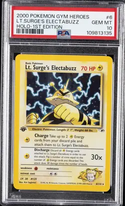 2000 POKEMON GYM HEROES HOLO-1ST ED #6 LT. SURGE'S ELECTABUZZ PSA 10 - Image 1