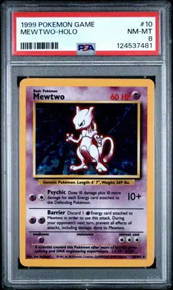 MEWTWO 1999 Pokemon Base Unlimited Holo 10/102 - PSA 8 -481 - Image 1