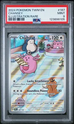 2024 POKEMON TWM EN-TWILIGHT MASQUERADE ILLUSTRATION RARE #187 CHANSEY PSA 9 - Image 1