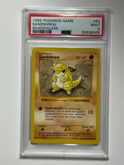 1999 Pokemon Base Set Shadowless Sandshrew #62 PSA 9 Mint - Image 1