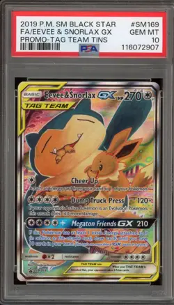 Pokemon Eevee & Snorlax GX Tag Team Tins Full Art Promo SM169 PSA 10 Gem Mint - Image 1