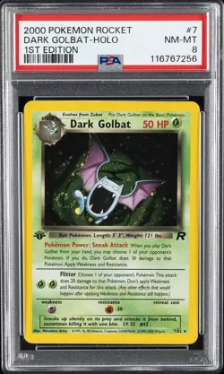 2000 POKEMON ROCKET 1ST ED #7 DARK GOLBAT-HOLO PSA 8 - Image 1