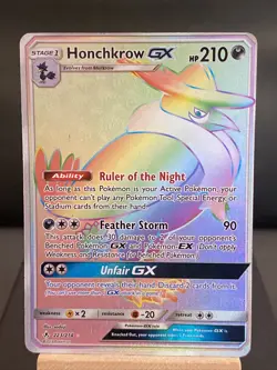 Pokemon Card Honchkrow GX 223/214 Rainbow Secret Rare Unbroken Bonds N/M Error - Image 1