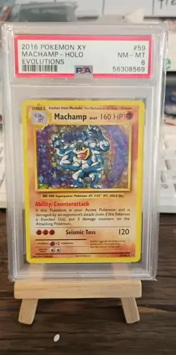 2016 POKEMON XY EVOLUTIONS #59 MACHAMP-HOLO PSA 8 - Image 1
