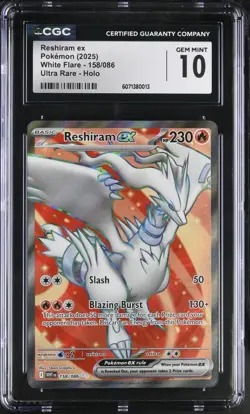 CGC 10 - Reshiram ex 158/086 Full Art Ultra Rare - White Flare Pokemon Gem Mint - Image 1
