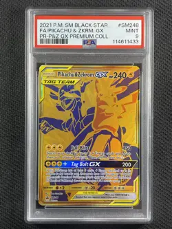 Pokemon Cards PSA 9 MINT Pikachu & Zekrom Gx Tag Team - Premium Collection SM248 - Image 1