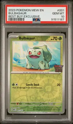 2023 POKEMON MEW EN-151 BEST BUY EXCLUSIVE #001/165 BULBASAUR PSA 10 - Image 1
