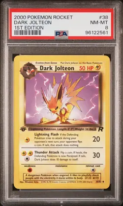 2000 POKEMON ROCKET 1ST EDITION #38 DARK JOLTEON PSA 8 - Image 1