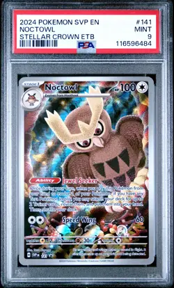 2024 Pokemon Svp En-Sv Black Star Promo #141 Noctowl Stellar Crown Etb PSA 9 - Image 1