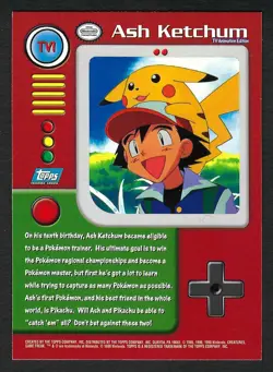 1999 Topps Pokemon Series 1 #TV1 Ash Ketchum Foil Blue logo - Image 2