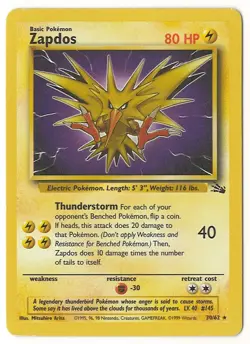 Pokemon Vintage Fossil Zapdos 30/62 Non-Holo Rare MP-LP!!! WOTC - Image 1
