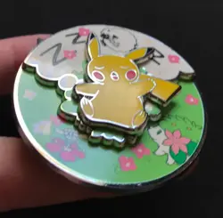 Pikachu Sleepy Spring Pin Badge Pokemon Centre 2022 Metal Spinning Scenes Wooloo - Image 4