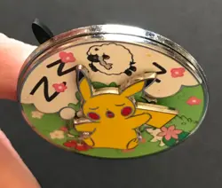 Pikachu Sleepy Spring Pin Badge Pokemon Centre 2022 Metal Spinning Scenes Wooloo - Image 5