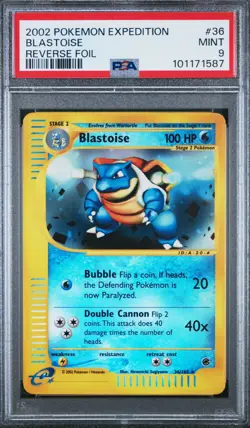 2002 Pokemon Expedition Base Set Blastoise Reverse Holo Rare #36 PSA 9 POP 134 - Image 1