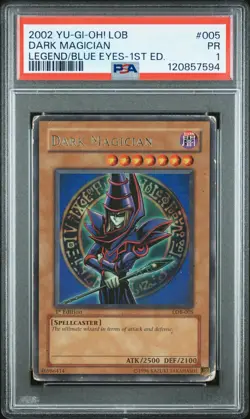 2002 ORIGINAL ENGLISH YUGIOH! LOB DARK MAGICIAN 1ST EDITION #005 PSA 1 - Image 1
