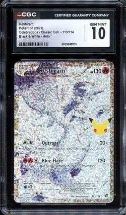Pokemon Celebrations Reshiram Black & White Holo 113/114 CGC 10 GEM MINT - Image 1