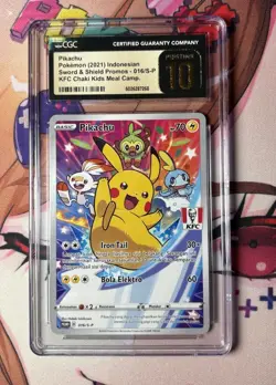 2021 Pokemon Indonesian S-P KFC Chaki Kids Meal #016 Pikachu FA CGC Pristine 10 - Image 1
