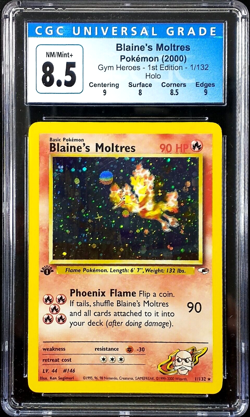 Blaines Moltres 1st Edition 8.5 NM/Mint+ CGC Gym Heroes 1/132 2000 Pokemon - Image 1