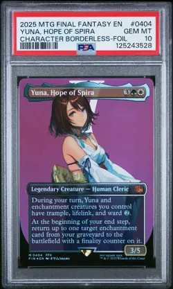 PSA 10 MTG FINAL FANTASY CHARACTER BORDERLESS-FOIL YUNA, HOPE OF SPIRA - Image 1