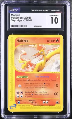 CGC 10 GEM MINT Moltres 2003 Skyridge 21/144 Pokemon Card - Image 1