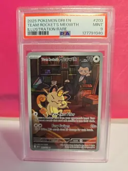 2025 POKEMON DRI EN-DESTINED RIVALS ILLUSTRATION RARE TEAM ROCKET'S MEOWTH PSA 9 - Image 1