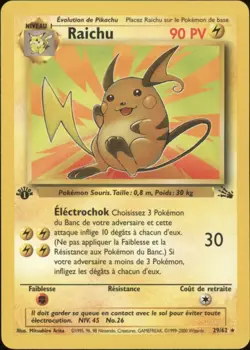 2000 Pokemon FRENCH 1st Edition Fossil Raichu 29/62 VG - Image 1