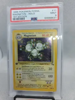 1999 Pokemon 1st Edition Fossil Magneton Holo Rare PSA 9 MINT 11/62 - Image 1