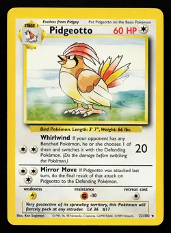 Pidgeotto 22/102 Rare Base Set Pokemon Card - Image 1