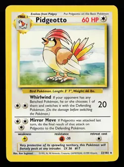 Pidgeotto 22/102 Rare Base Set Pokemon Card - Image 1