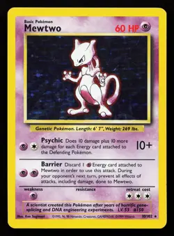 Mewtwo 10/102 Holo Rare Base Set Pokemon Card - Image 1