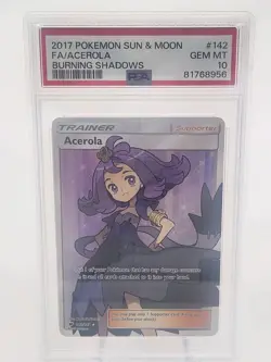 PSA 10 TRAINER ACEROLA 142 BURNING SHADOWS SUN & MOON POKEMON - Image 1