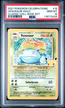 2021 Pokemon Celebrations Venusaur Classic Collection Holo Rare #15/102 PSA 10 - Image 1