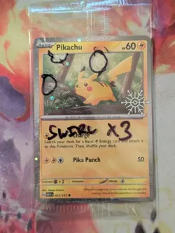 Pikachu ~3x Swirl~ 025/165 Factory Sealed Snowflake Stamp Cosmo Holo NM Pokemon - Image 1