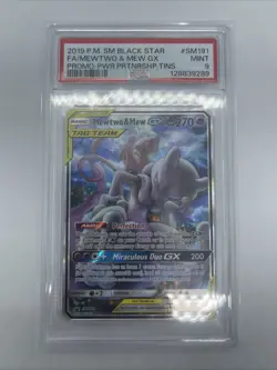 2019 POKEMON SM BLACK STAR PROMO #SM191 FULL ART/MEWTWO & MEW GX PSA 9 - Image 1