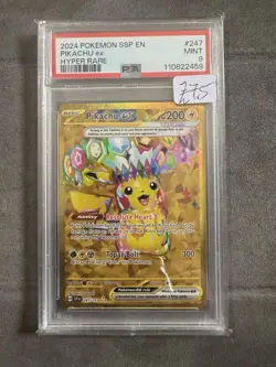Pokemon Pikachu EX Surging Sparks #247/191 Hyper Rare PSA 9 Graded Card Gold - Image 1