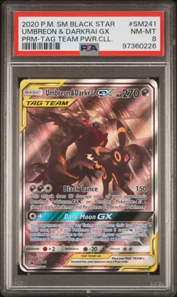 2020 POKEMON SM BLACK STAR PROMO TAG TEAM POWERS COLL UMBREON & DARKRAI GX PSA 8 - Image 1