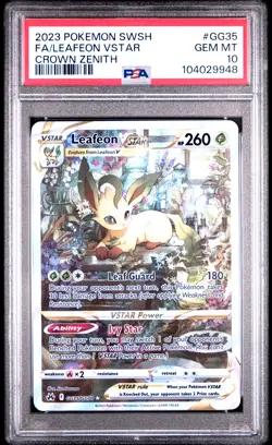 2023 POKEMON SWORD & SHIELD CROWN ZENITH #GG35 FULL ART/LEAFEON VSTAR PSA 10 - Image 1