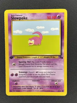 SLOWPOKE Pokemon Card 55/62 - 1st Edition Rare Fossil Set -LP - Image 1