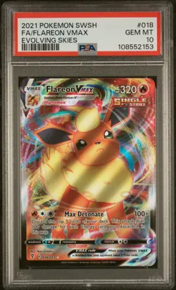 2021 POKEMON SWORD & SHIELD EVOLVING SKIES #018 FULL ART/FLAREON VMAX PSA 10 - Image 1