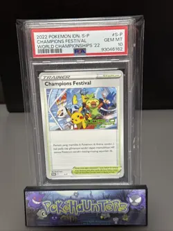 Pokemon Card Champions Festival S-P Promo Indonesian 2022 Worlds PSA 10 GEM MINT - Image 1