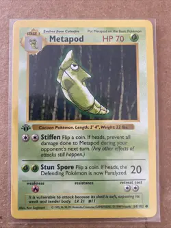 Pokemon TCG Metapod Base Set 54/102 1st Edition Never Played Near Mint - Image 1