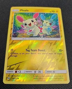 REVERSE HOLO Plusle 33/73 NM / M - Shining Legends Pokemon Card Tomokazu Komiya - Image 1