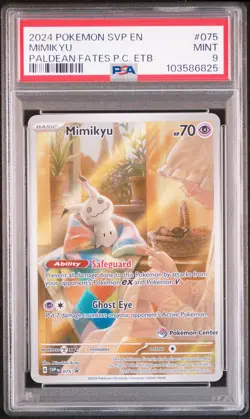 2024 POKEMON PALDEAN FATES POKEMON CENTER ETB PROMO SVP #075 MIMIKYU PSA 9 - Image 1