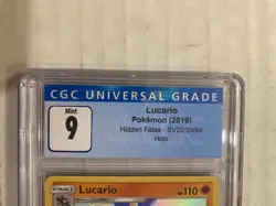 2019 Pokemon Sun & Moon Hidden Fates Shiny Vault SV22 Lucario Holo CGC 9 NM - Image 3