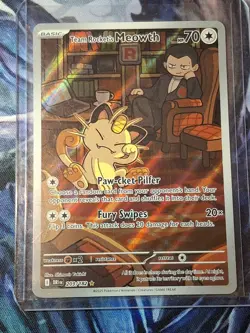Pokemon TCG Destined Rivals Team Rockets Meowth Illustration Rare - Image 1