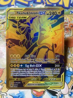 Pikachu & Zekrom GX SM248 NM/M S&M Full Art Promo Gold Pokemon TCG - Image 1